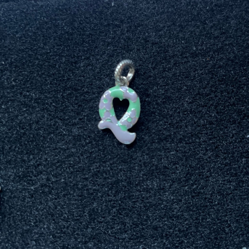 Brighton Silver and Green Heart Charm Pendant letter Q